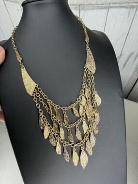 Waterfall Gold Cascade Necklace Bib Rhinestone Hollywood Glam